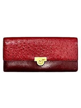 GIVENCHY Vintage RARE Ostrich & Lambskin Leather Continental Wallet